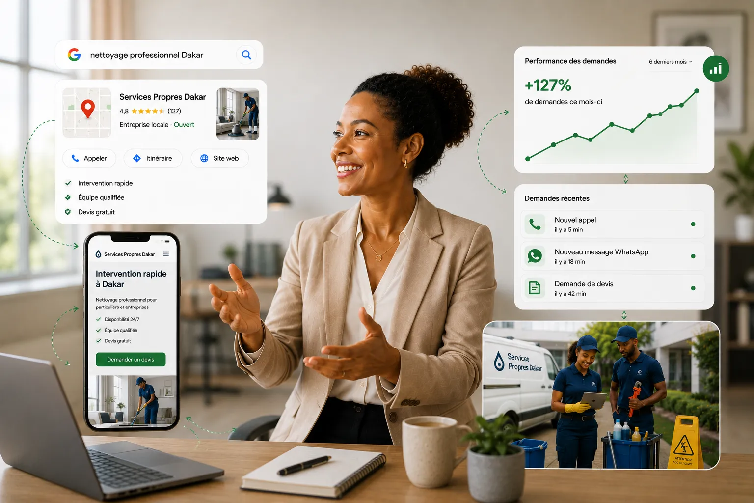 Parcours d'un prospect entre recherche Google, site web, prise de contact et mesure des demandes